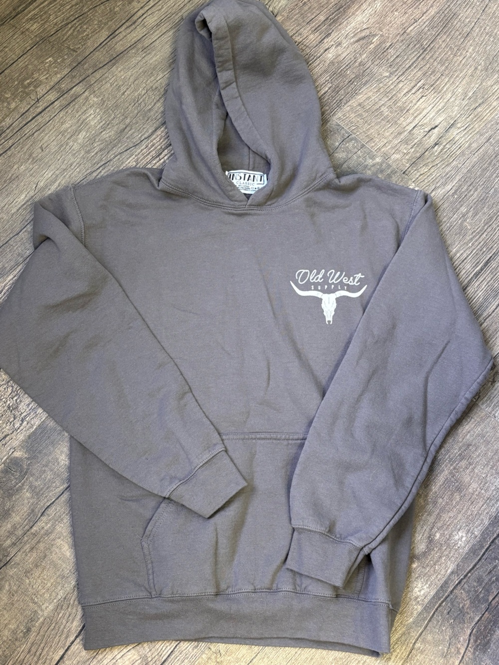 Old West Pullover Hoodie in Charcoal with White Logo